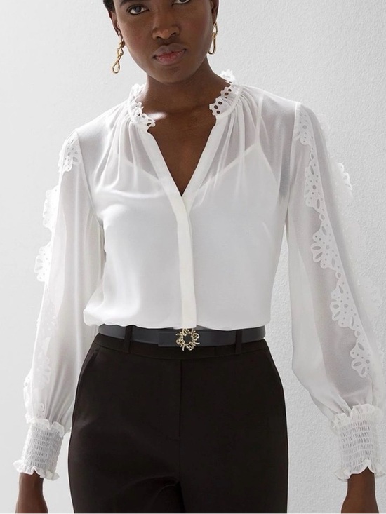 White House Black Market Tops - White House Black Market Laser Cut Ruffle Sleeve Blouse
